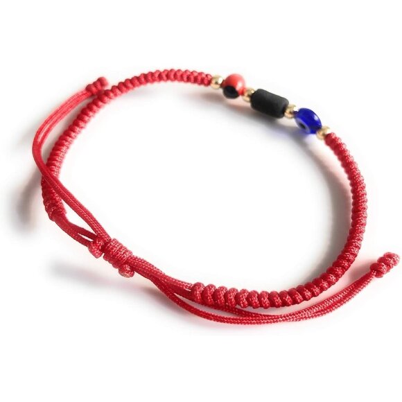 Powerful Prosperity Red Unisex Evil Eye Bracelet with Genuine Jet and Gold-Plate - Picture 6 of 6